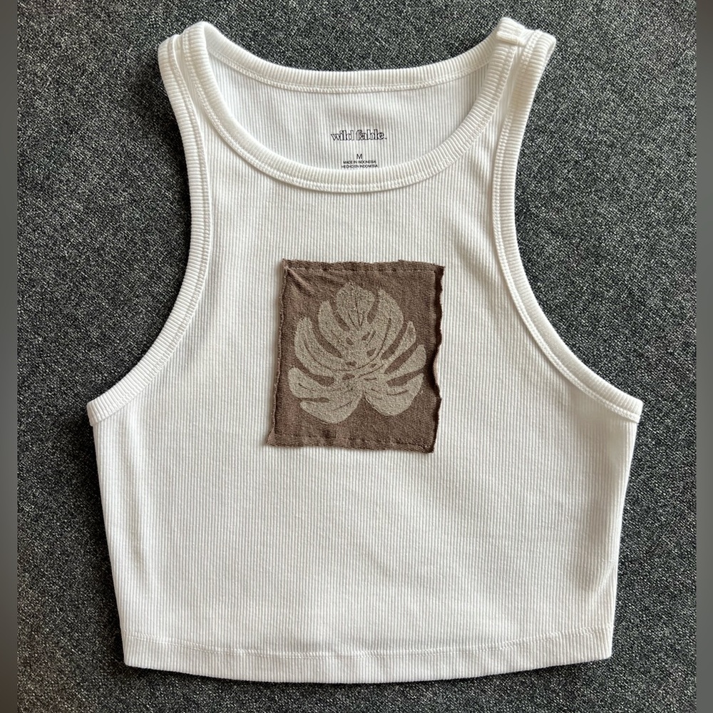 Monstera block printed white tank